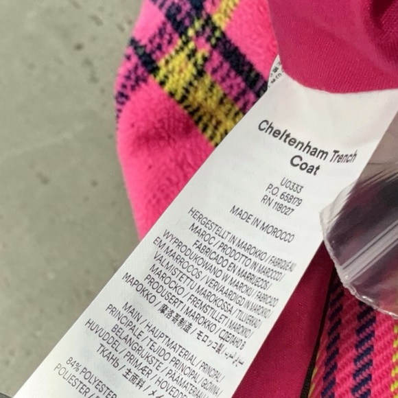 NWT Boden Cheltenham Trench Coat Pink Neon Check US 10 / UK 14P - Picture 11 of 16